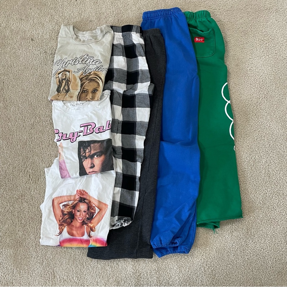 Three shirts and four jogger/sweatpants